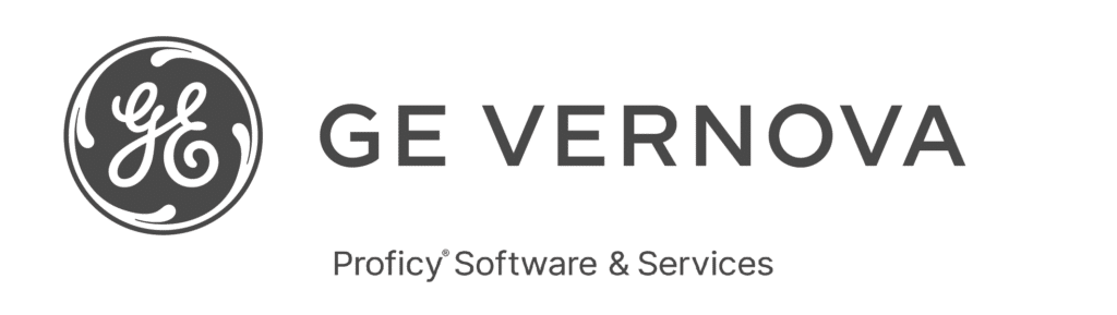 GE Vernova logo tumman harmaa. Proficy Softwares and Services